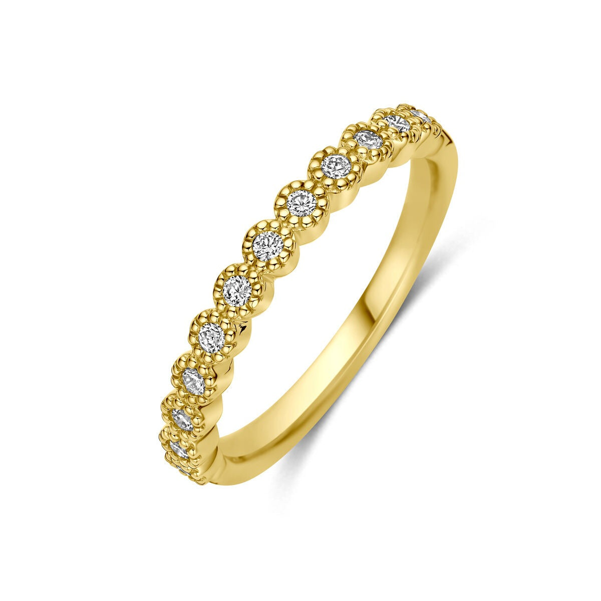 Pierścionek z 14-karatowego żółtego złota z diamentami o łącznej wadze 0,18 ct.