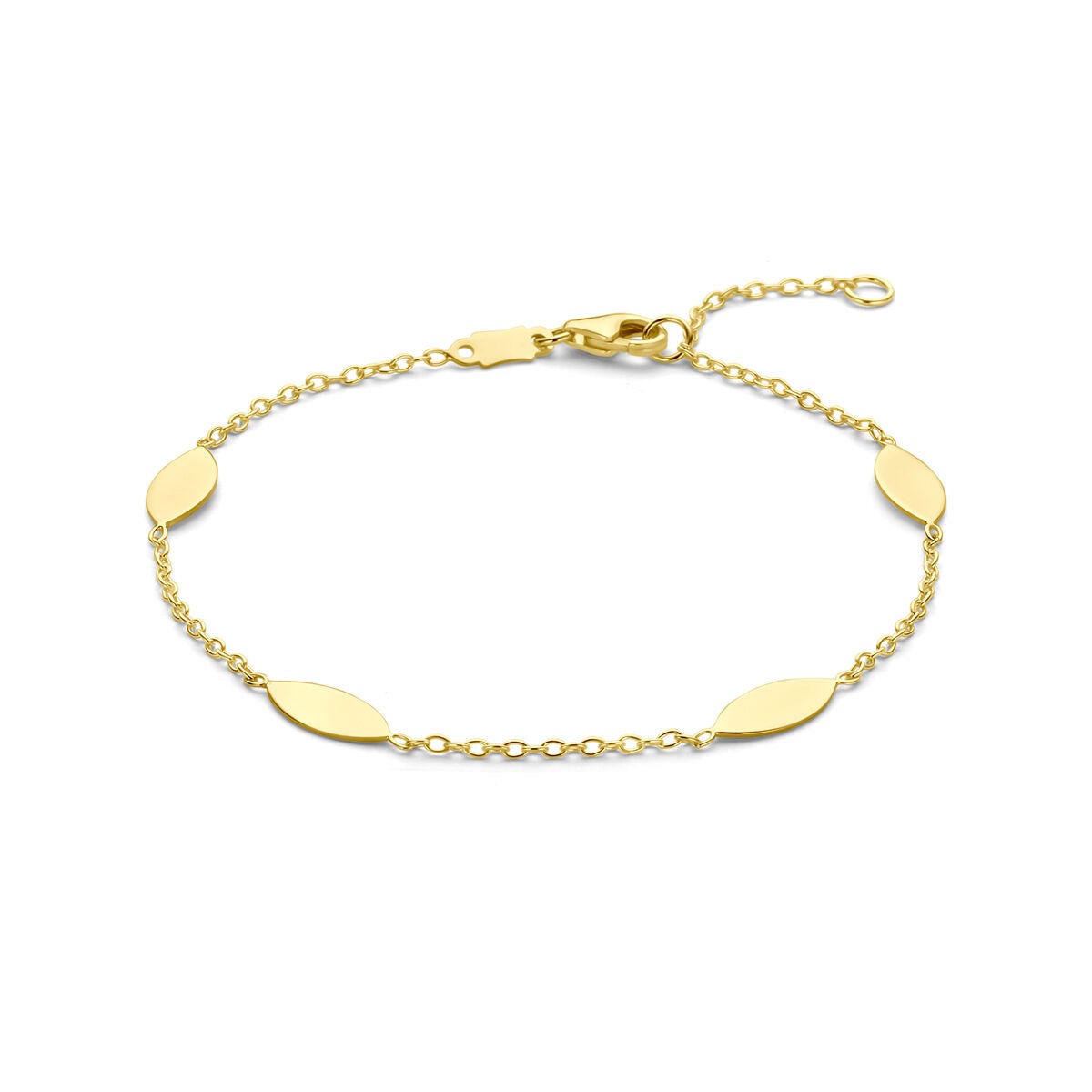 Bransoletka z 14K żółtego złota, o długości 16-18 cm, z owalnymi elementami.