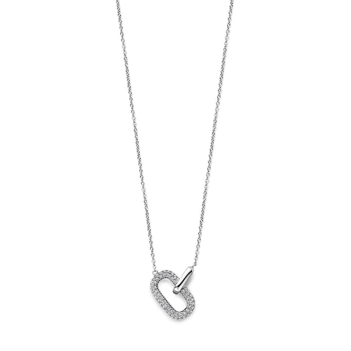 Zilveren dames ketting – gerhodineerd collier met zirkonia hanger