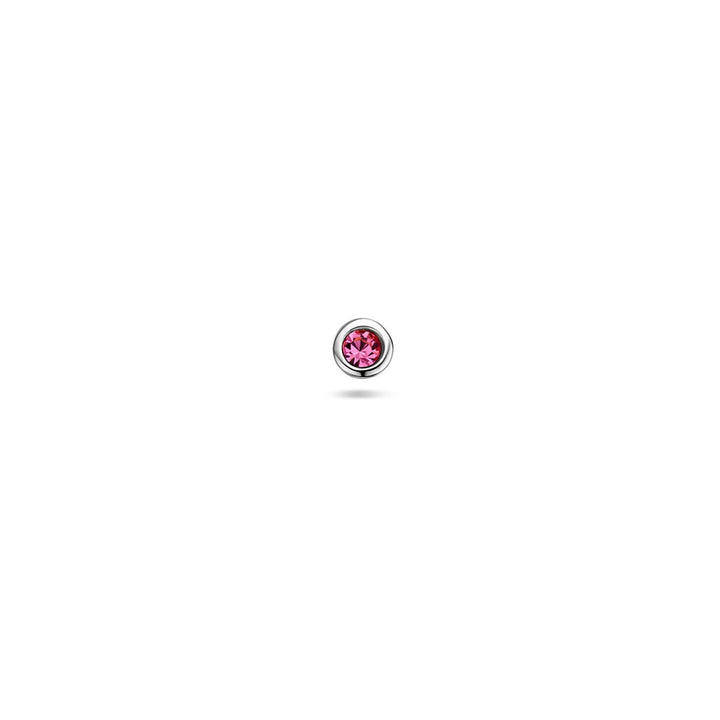Gerhodineerd zilveren flat back piercing met roze strass