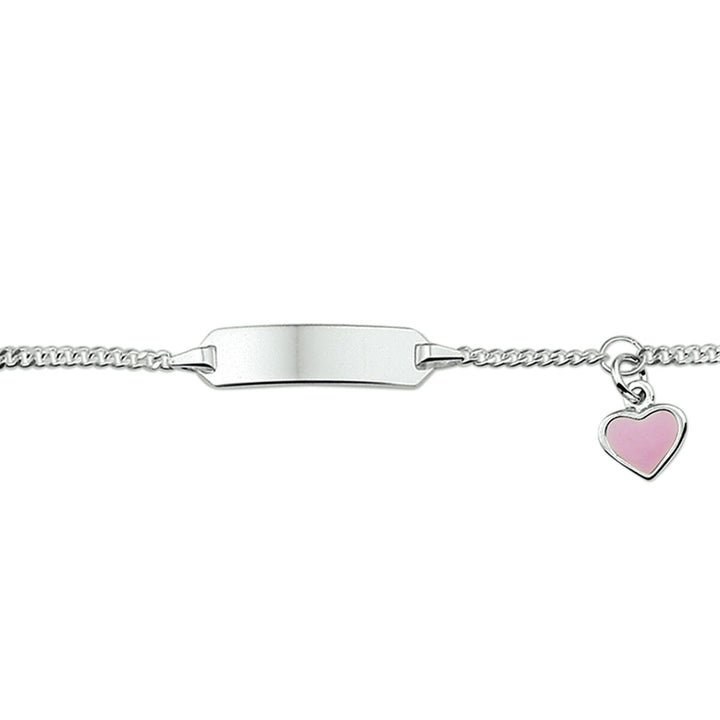 Gerhodineerde zilveren kinder graveerarmband met hart emaille