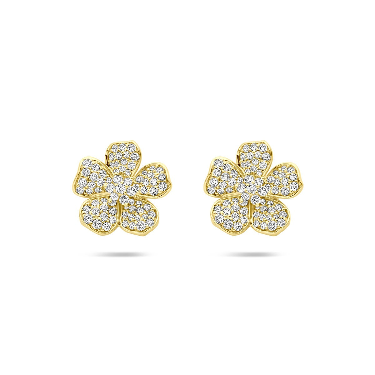 Złote kolczyki w kształcie kwiatu z diamentami, 0,70 ct.