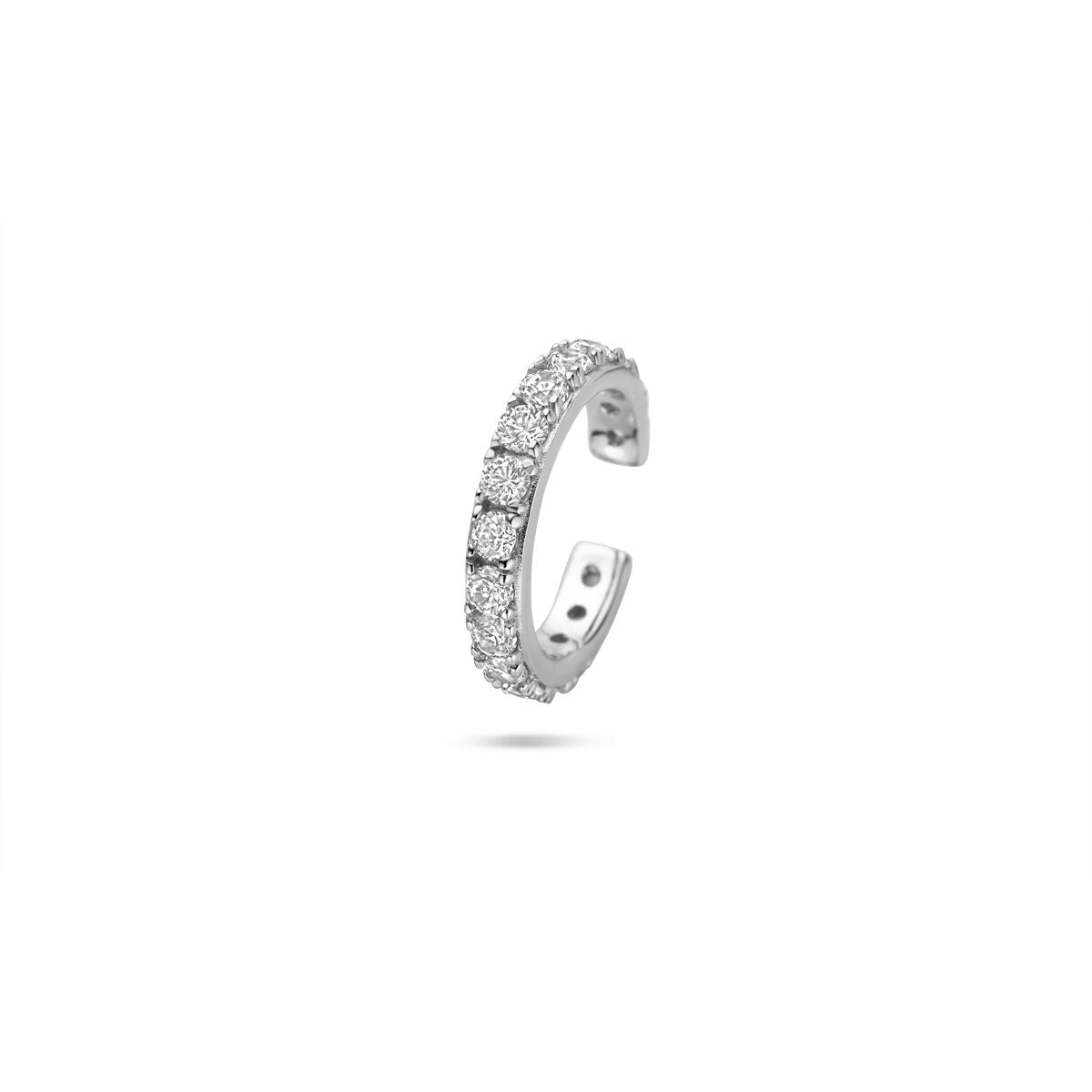 Srebrny ear cuff z cyrkoniami – rodowane srebro 925, o wymiarach 14,5x2,5 mm.