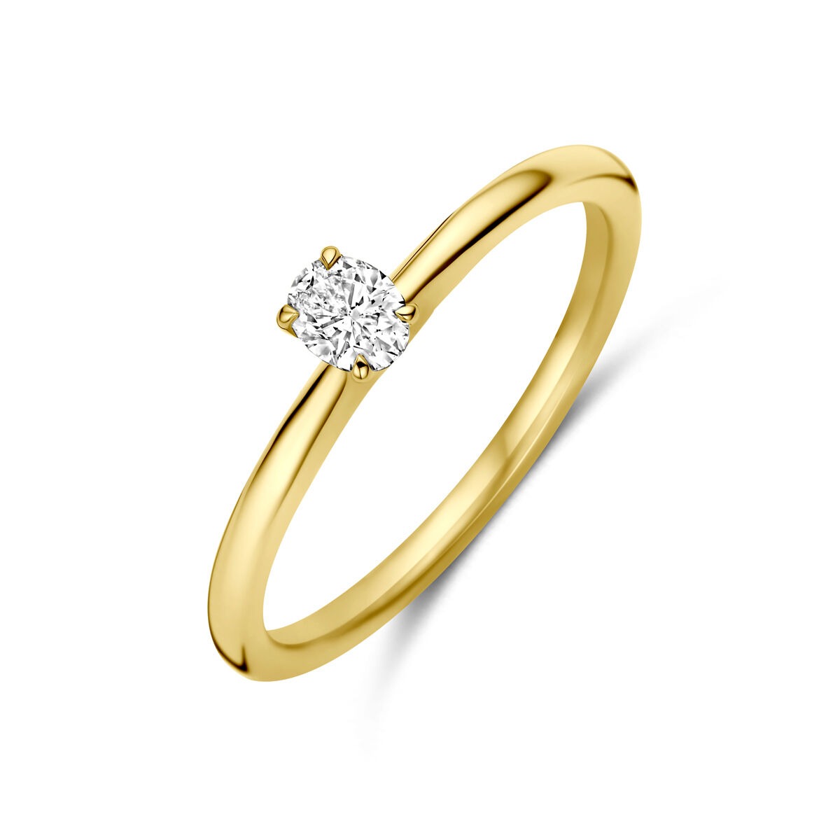 Złoty pierścionek z diamentem 0,21 ct w stylu solitaire.