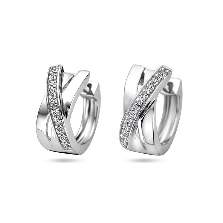 Zilveren klapoorringen met zirkonia – gerhodineerd 925 zilver (set)