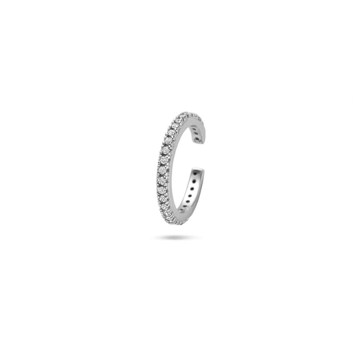 Srebrny ear cuff pokryty rodem z cyrkoniami.
