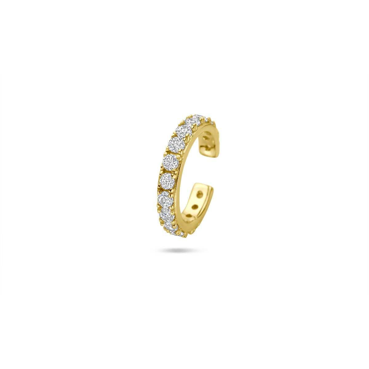 Verguld zilveren ear cuff met zirkonia, voorzien van een rij schitterende steentjes.