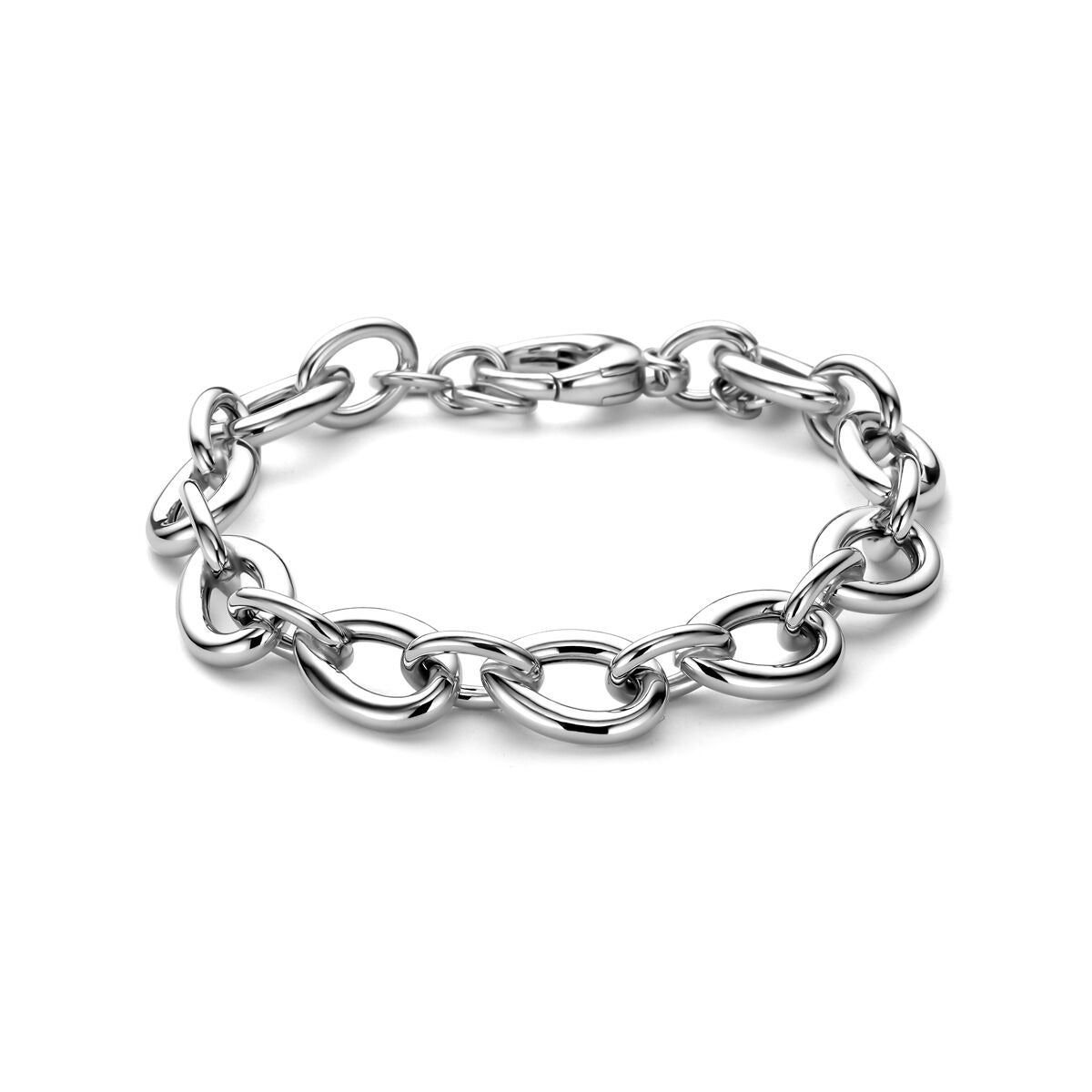 Srebrna bransoletka z szerokimi ogniwami anker w rhodowanym srebrze, szerokość 11 mm, długość 19,5 cm.