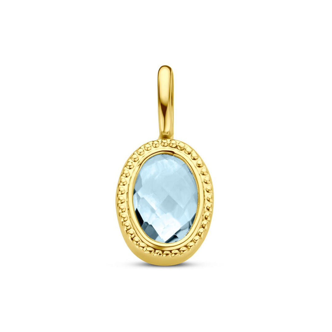 14k Geelgouden Hanger met Blauwe Topaas – Ovale Solitaire Zetting