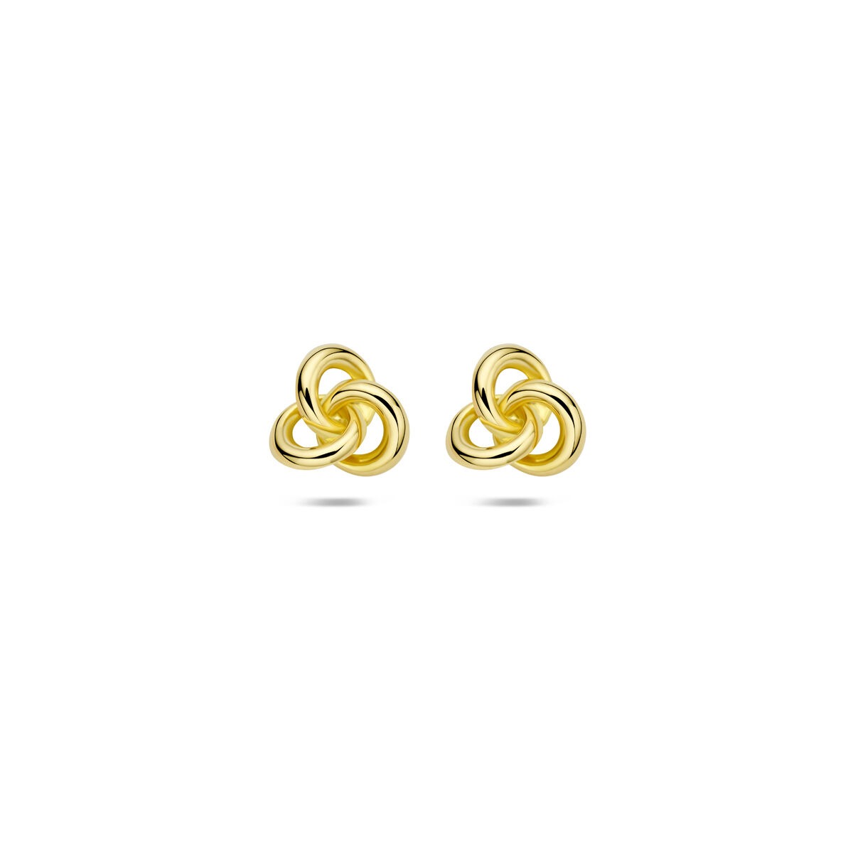 Geelgouden oorknoppen met knoopdesign, vervaardigd uit 14k goud.