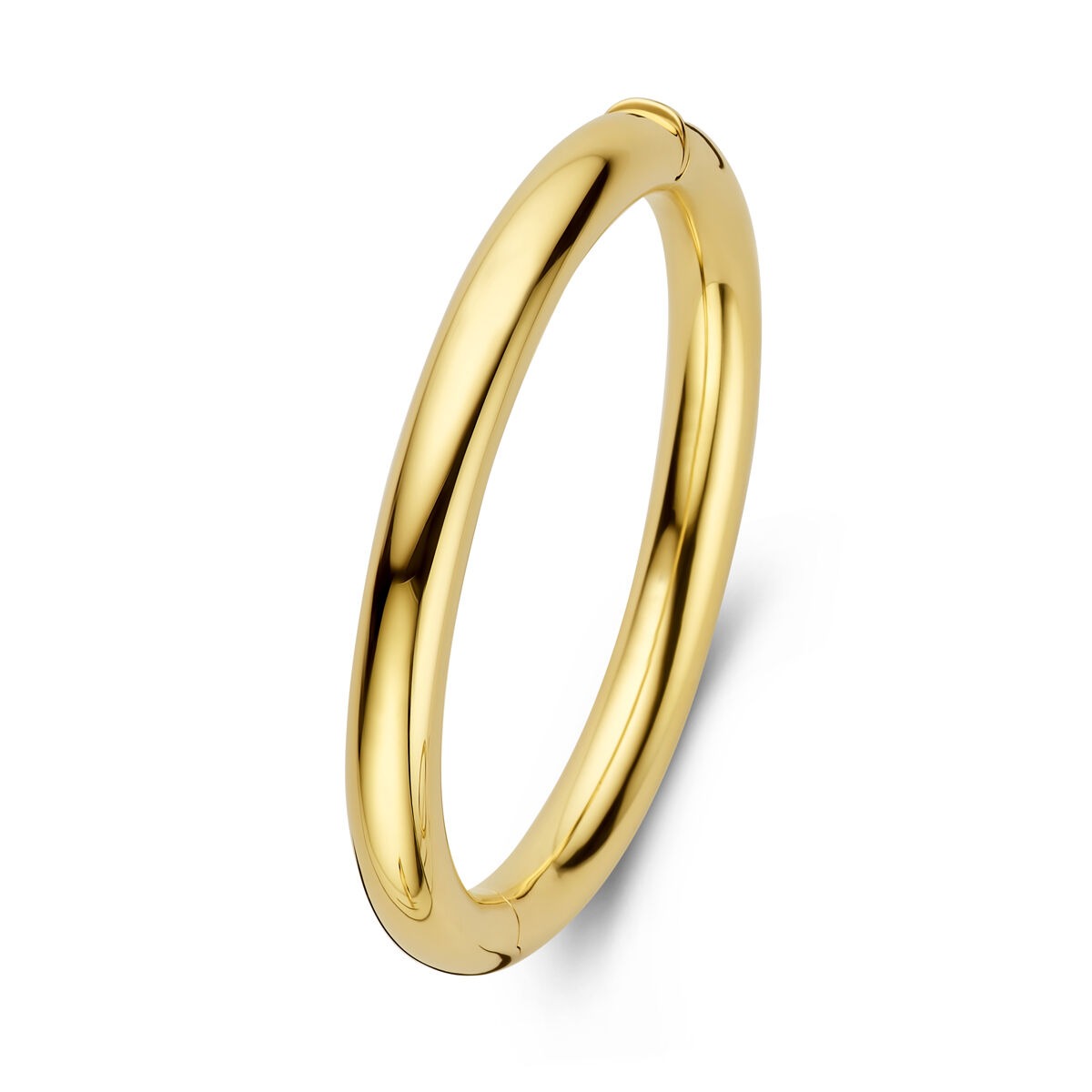 Gouden dames bangle van 14k met een gladde, glanzende afwerking en scharnier.