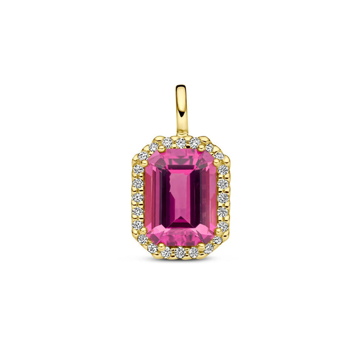 14k Geelgouden Hanger met Roze Toermalijn en Diamant – 15x8.5mm