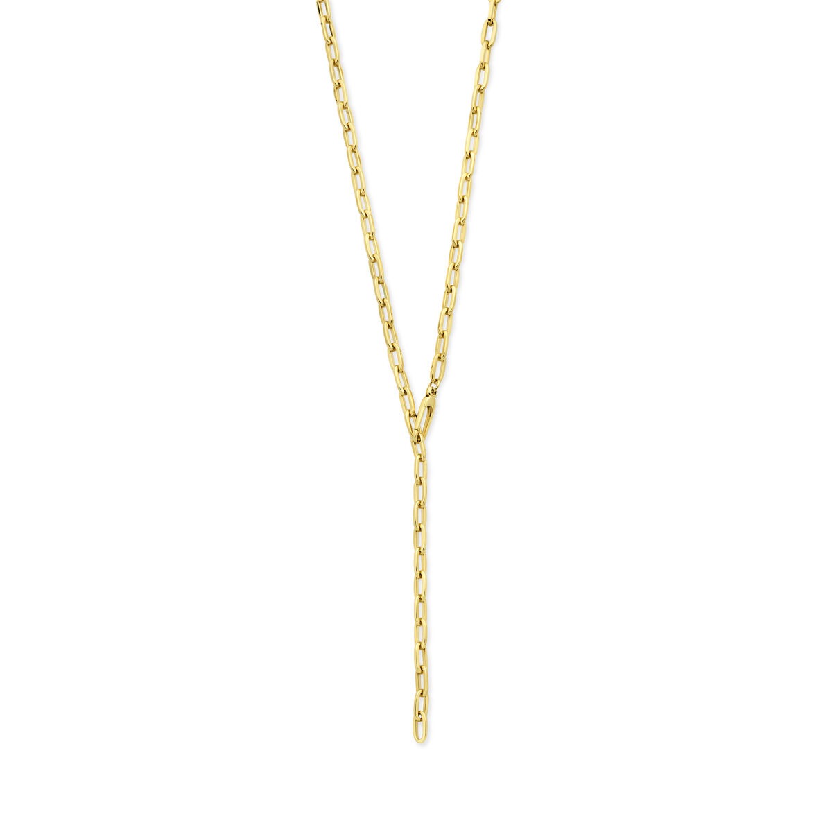 Geelgouden Y-collier met anker schakels en een lange, hangende ketting.