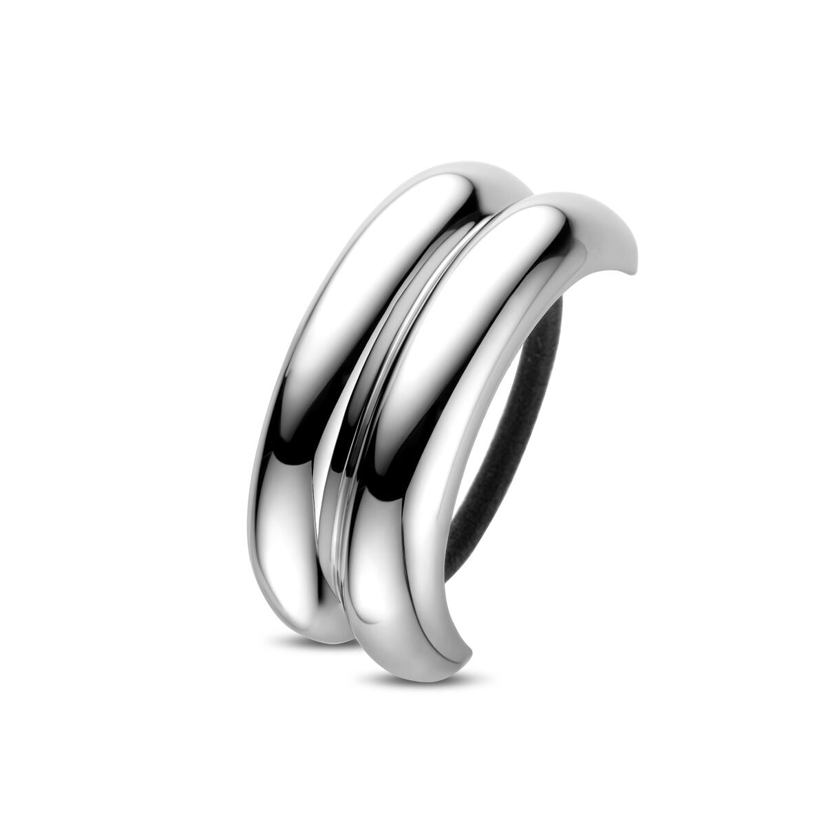 Srebrny stalowy opaska do włosów dla kobiet o wymiarach 76x32mm, z gładką, błyszczącą powierzchnią.