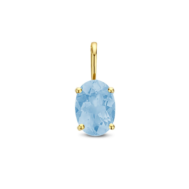 14k geelgouden hanger met blauwe topaas – geboortesteen