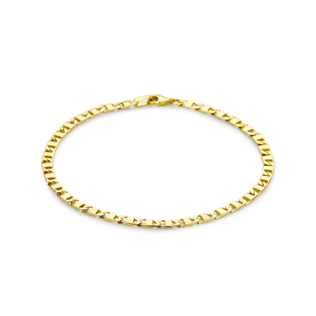Geelgouden heren armband met anker schakels van 3,5 mm, met een glanzende afwerking.