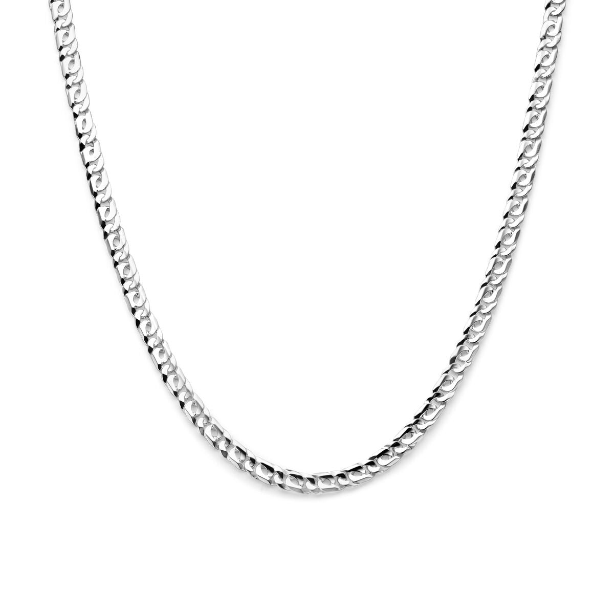 Zilveren heren ketting met anker schakels en een karabijnsluiting, gladde afwerking.