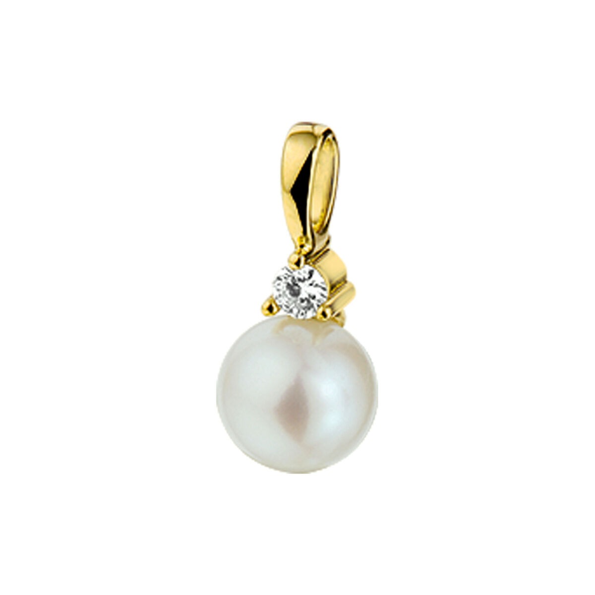 Żółty złoty wisiorek z perłą i diamentem – 14k, 0.05ct H SI.
