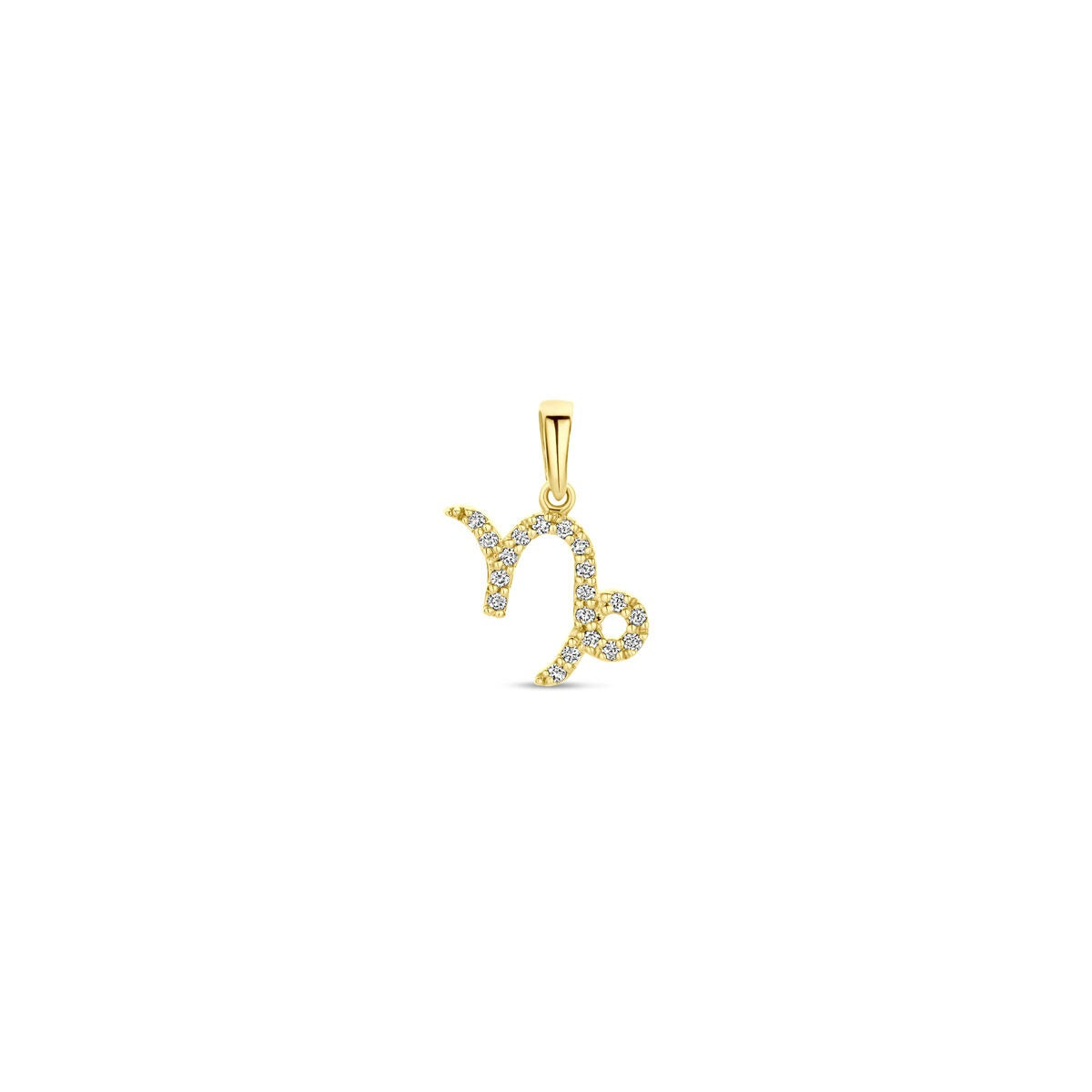 Geelgouden sterrenbeeld hanger met een sprankelende diamant in de vorm van het sterrenbeeld Steenbok.