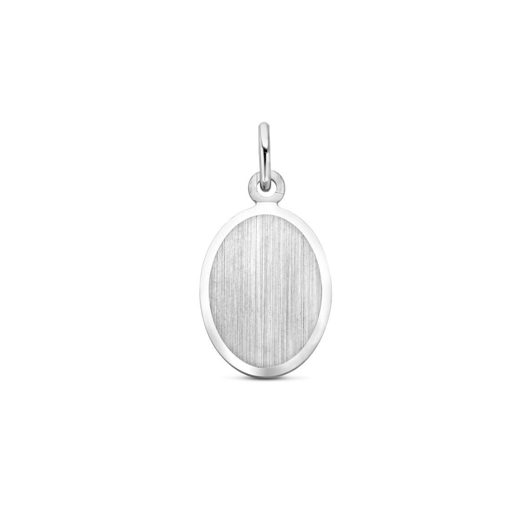 Zilveren ovale graveerhanger – gerhodineerd 925 zilver, mat/gediamanteerd, 24 x 12 mm