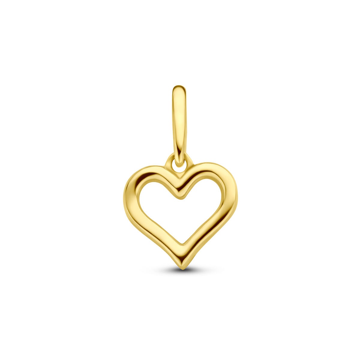 Geelgouden hanger in de vorm van een hart met een open design.