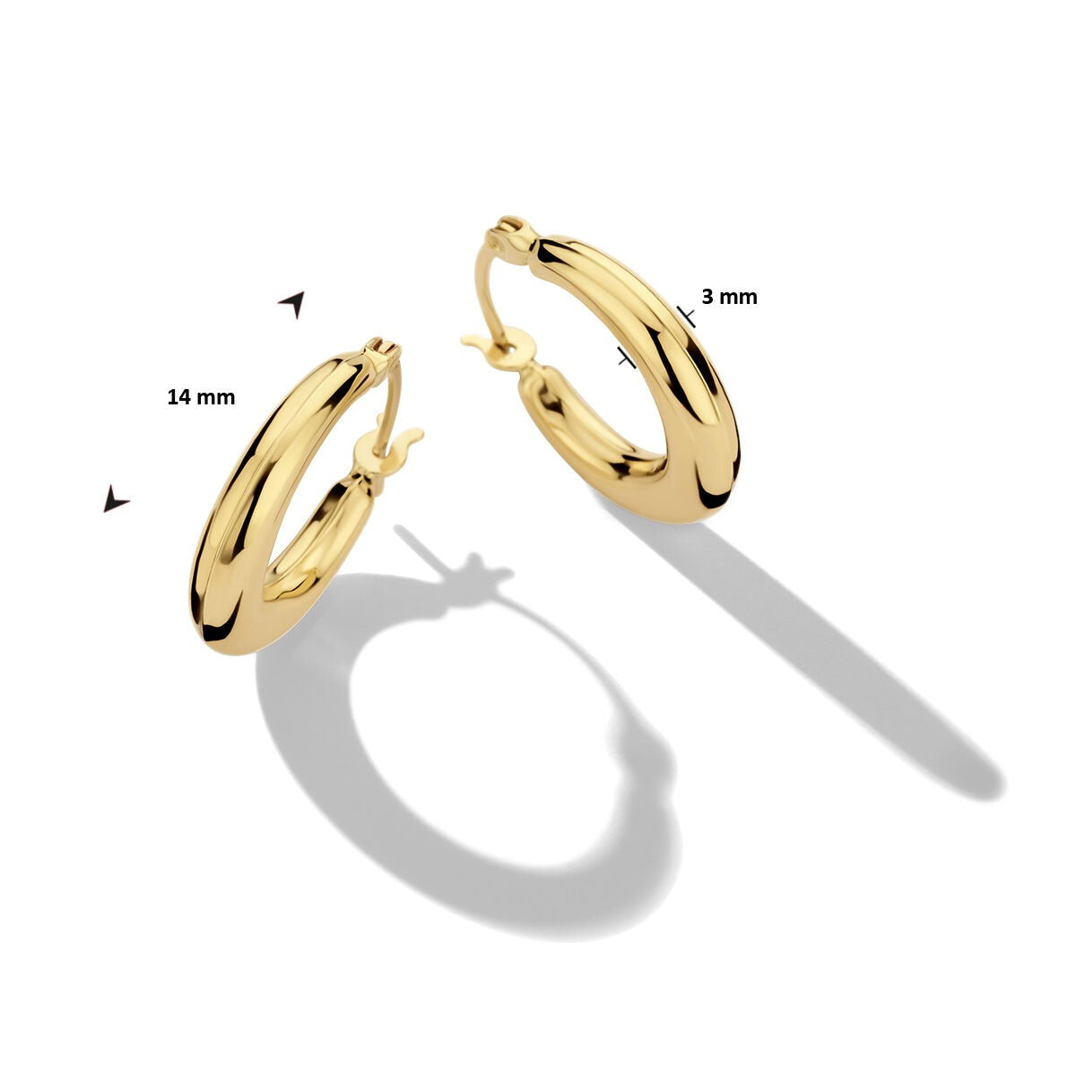 14k żółte złoto kolczyki koła 14 mm