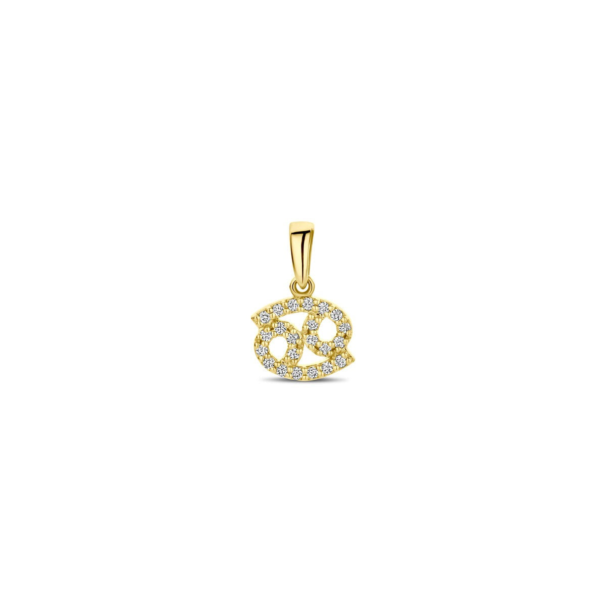 Złoty wisiorek ze znakiem zodiaku, ozdobiony diamentami.