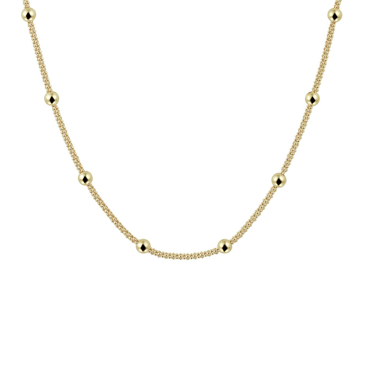 Verguld zilveren collier met bolletjes van 3 mm, voorzien van een fijne schakelketting.