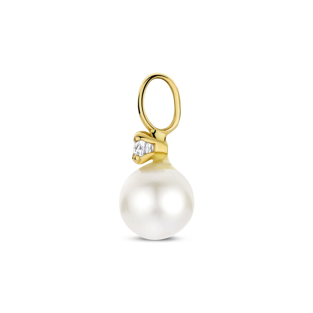 9k Geelkleurige hanger met zoetwaterparel en zirkonia 13 mm