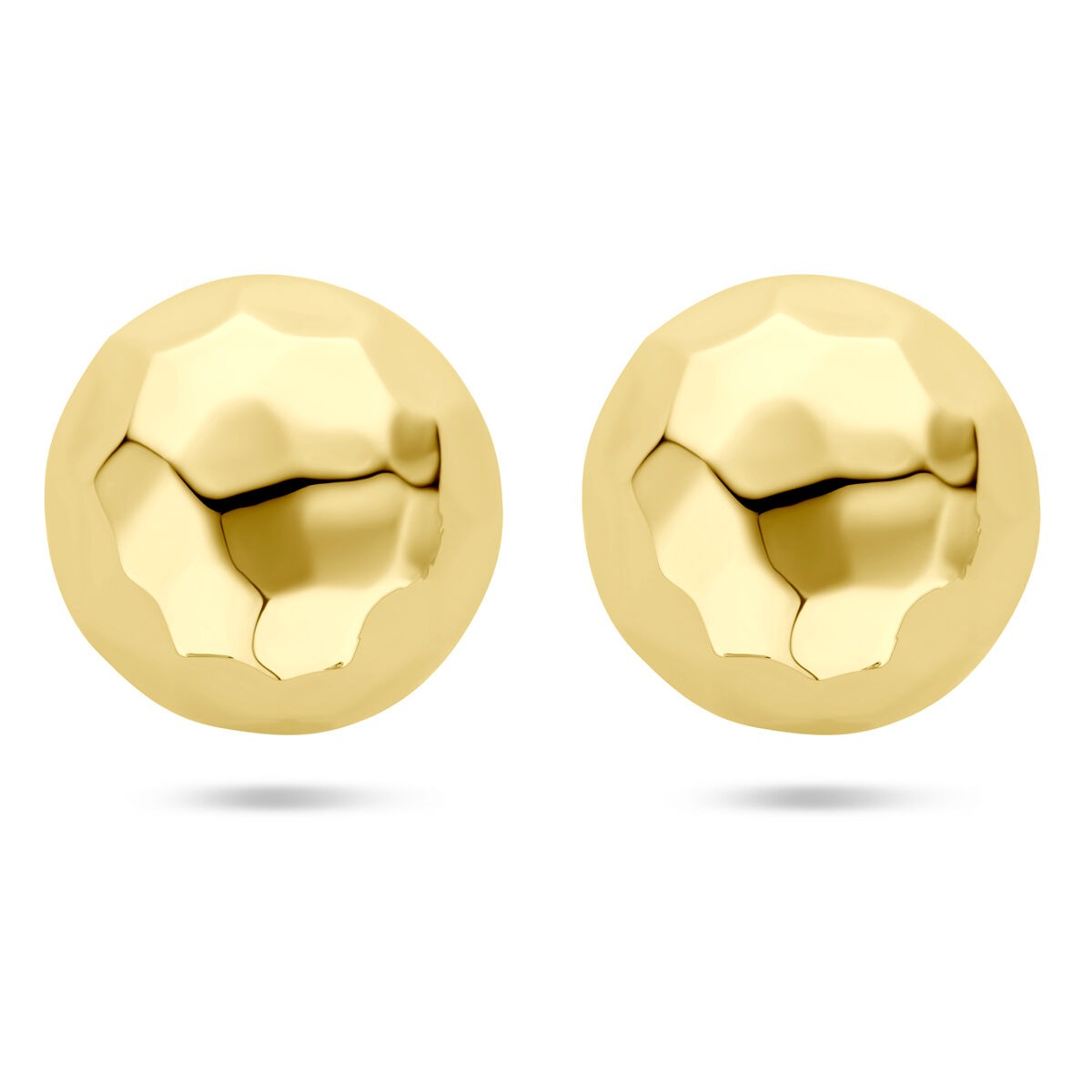 Vergulde zilveren oorknoppen van 30 mm met een gestructureerde, glanzende afwerking in geelgoud op 925 zilver.