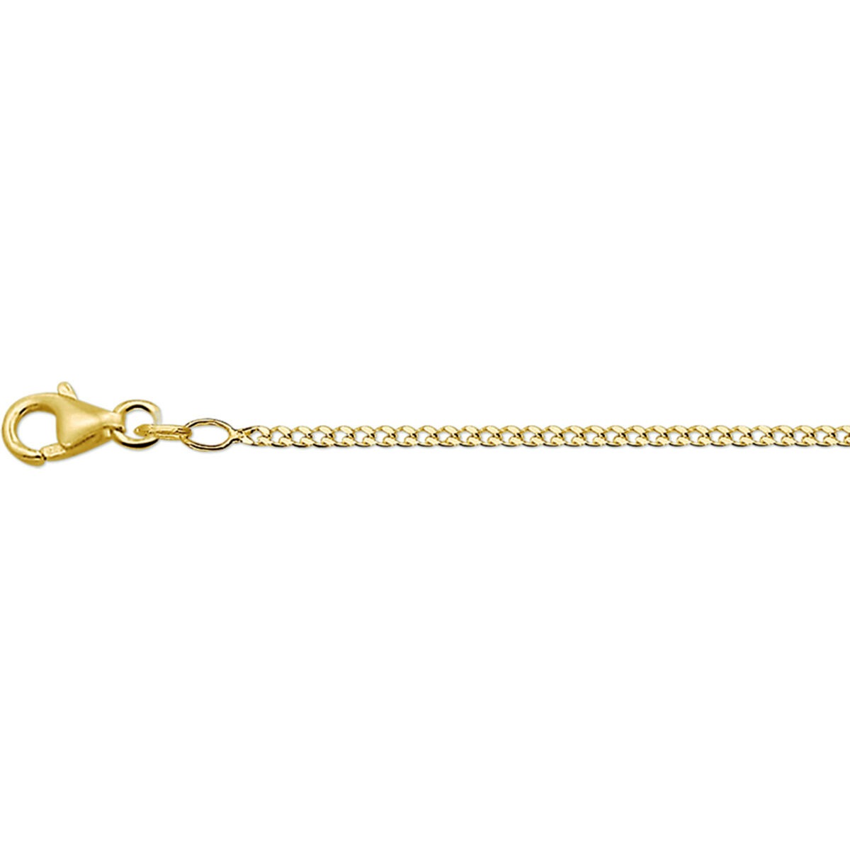 14k geelgouden gourmette schakelketting met een stevige sluiting en een glanzende afwerking.