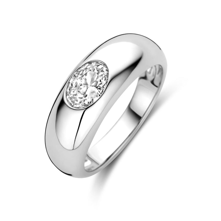 Zilveren damesring met ovale zirkonia – gerhodineerd 925 zilver, 7,5 mm breed