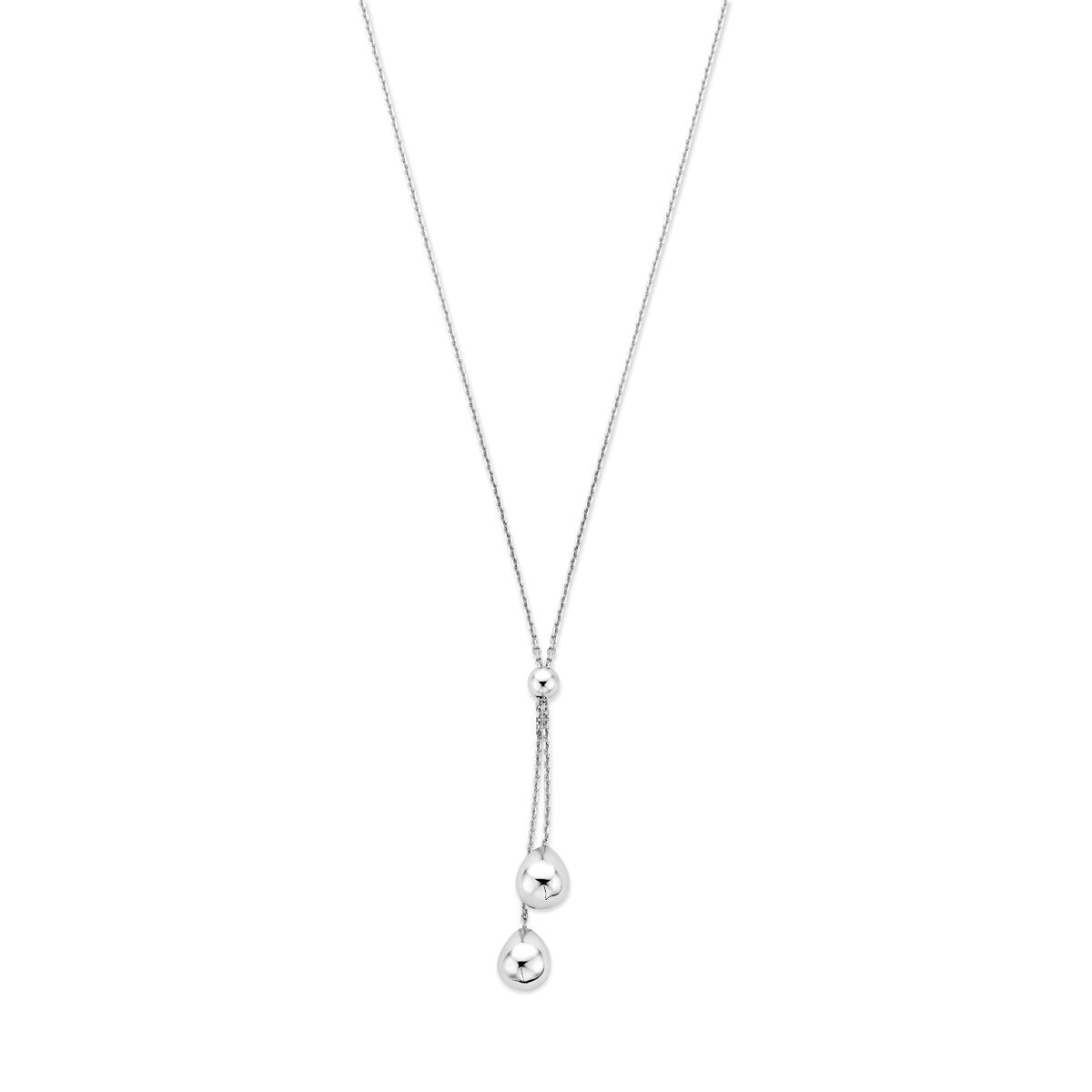 Zilveren y-ketting van 925 met twee bolletjes aan de onderzijde en een delicate schakelketting.