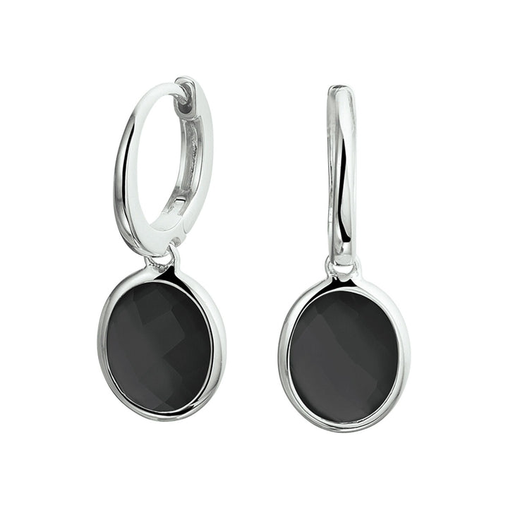 Zilveren oorringen met onyx hangers – gerhodineerd 925