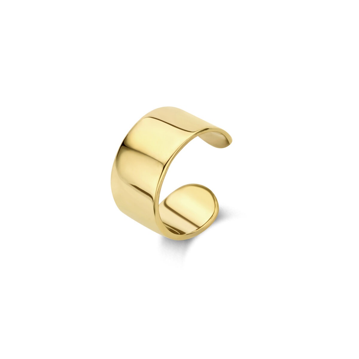 srebrny ear cuff z 14-karatowego złota, o gładkiej, błyszczącej powierzchni i nowoczesnym kształcie.