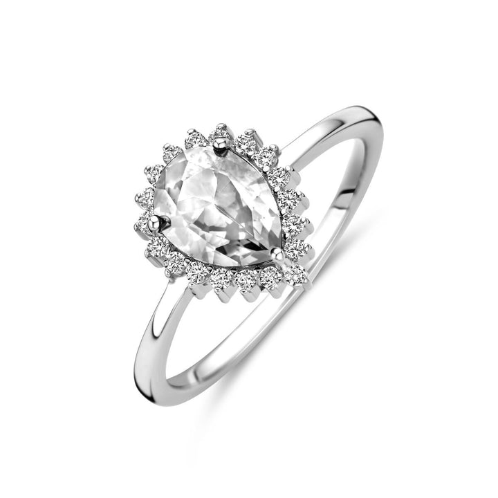 Zilveren dames ring – peer zirkonia in entourage