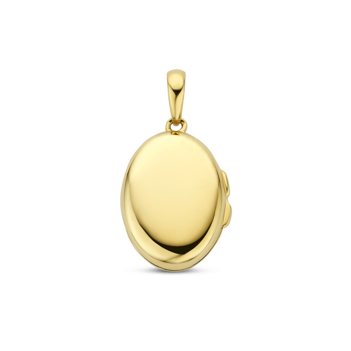 Ovaal medaillon van 14k geelgoud met een gladde, glanzende afwerking.