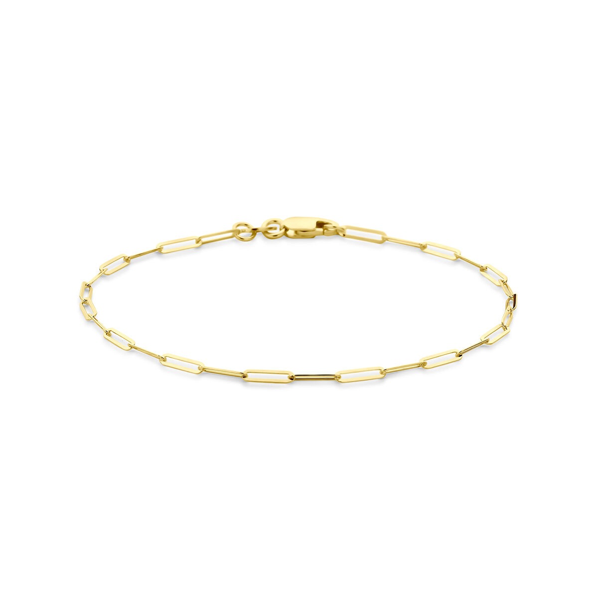 Złota bransoletka damska 14k o ogniwach w kształcie papierklipsa, szerokość 1,8 mm, długość 18 cm.