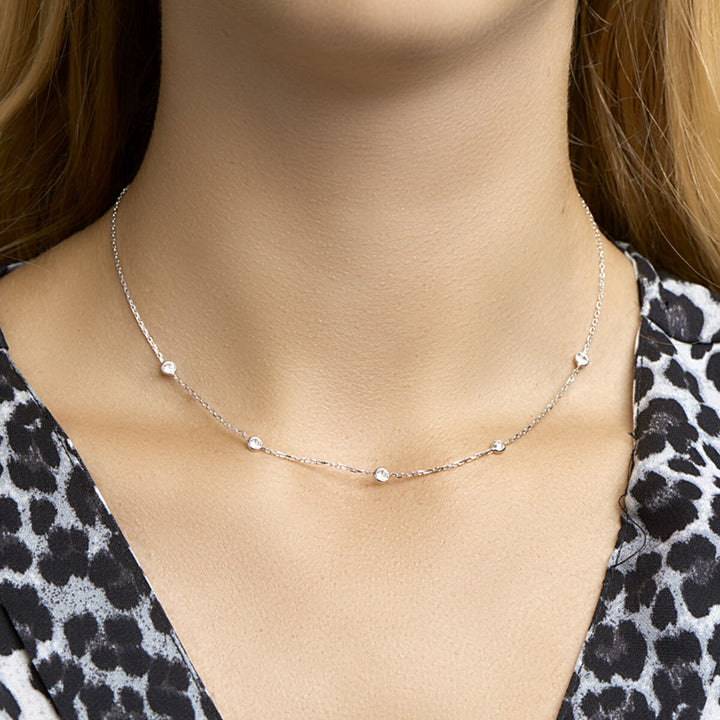 Zilveren anker collier met zirkonia – gerhodineerd 925 zilver