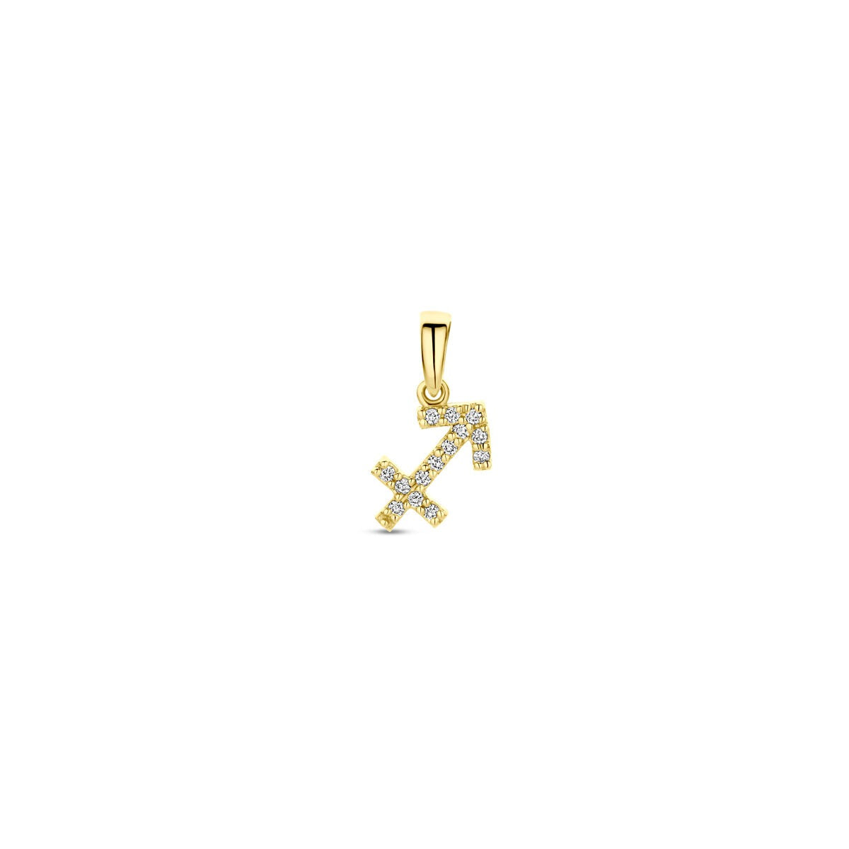 Geelgouden sterrenbeeld hanger met diamant in de vorm van een boogschutter.