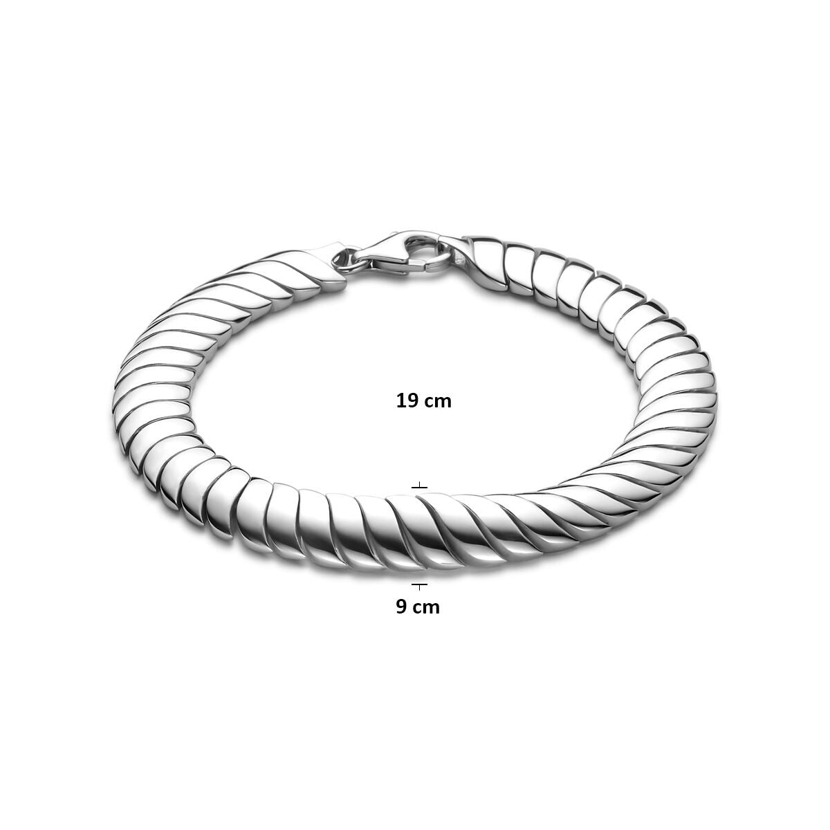 Srebrna damska bransoletka – rodowana z ogniwem omega 9 mm 19 cm