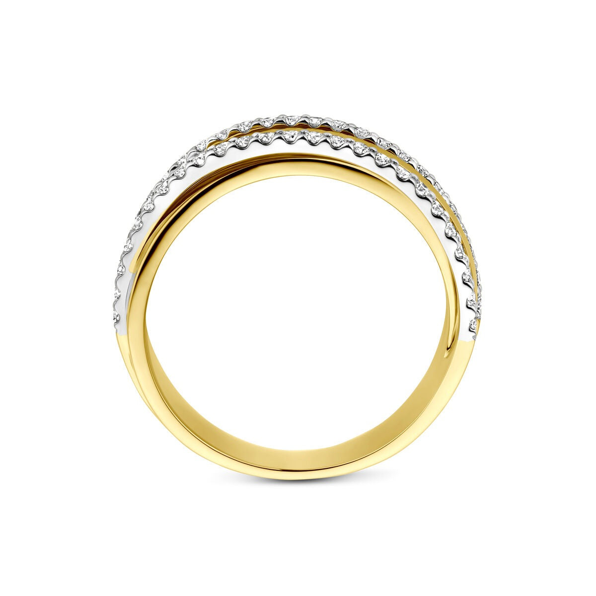 Bicolor pierścionek 14k złoty z diamentami w oprawie