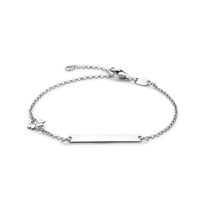 Gerhodineerd zilveren dames graveerarmband met klavertje