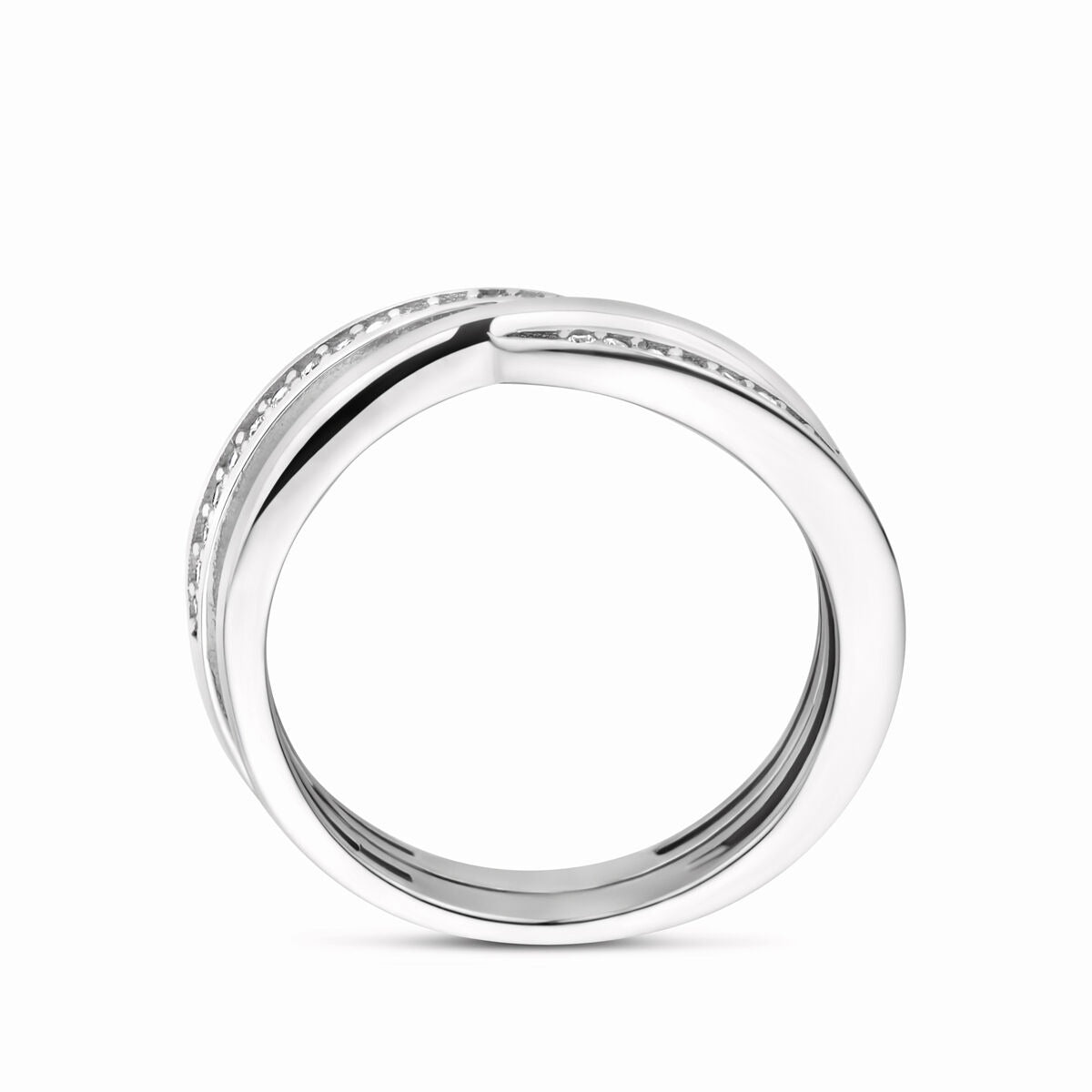 Srebrny pierścionek z cyrkonią – Rodowany 925 srebro, 7 mm szerokości