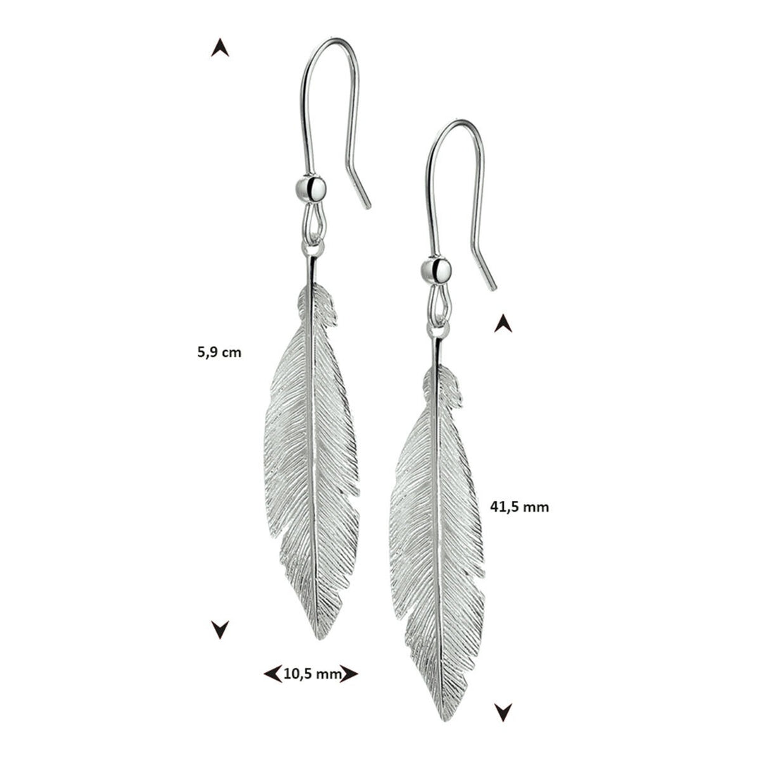 Zilveren oorhangers met veren – gerhodineerd 925