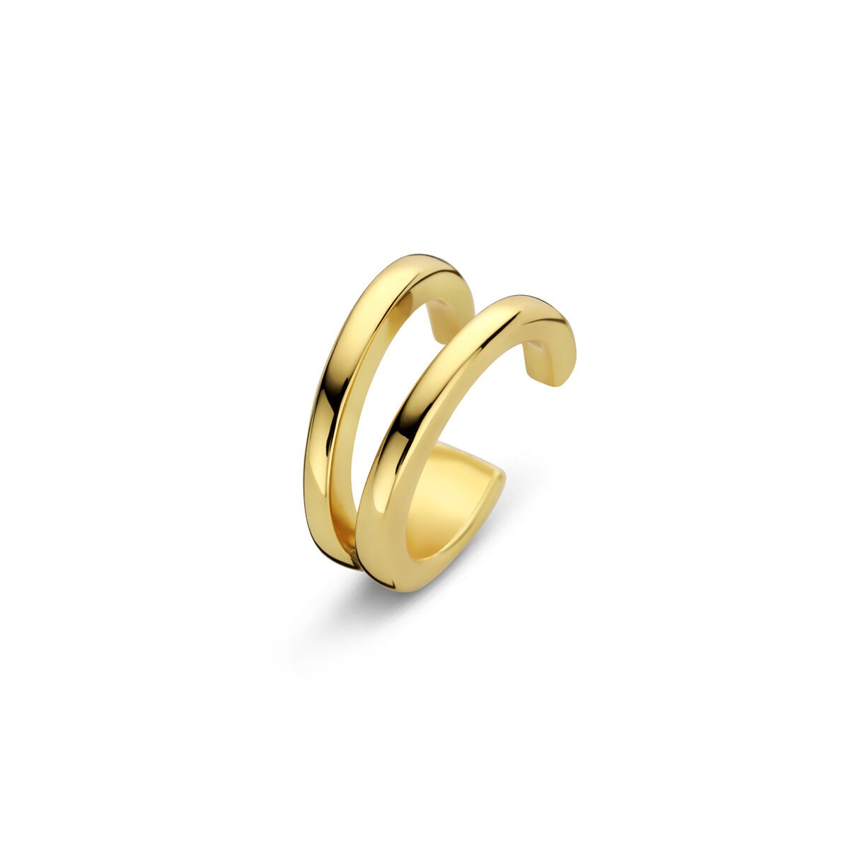Złoty ear cuff o nowoczesnym, prostym kształcie z gładkim wykończeniem.