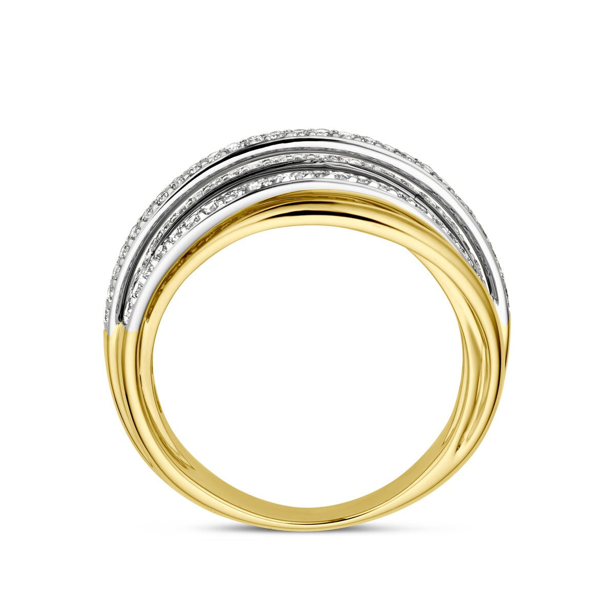 Bicolor złoty pierścionek z diamentem 14k damski – 8 mm szerokości