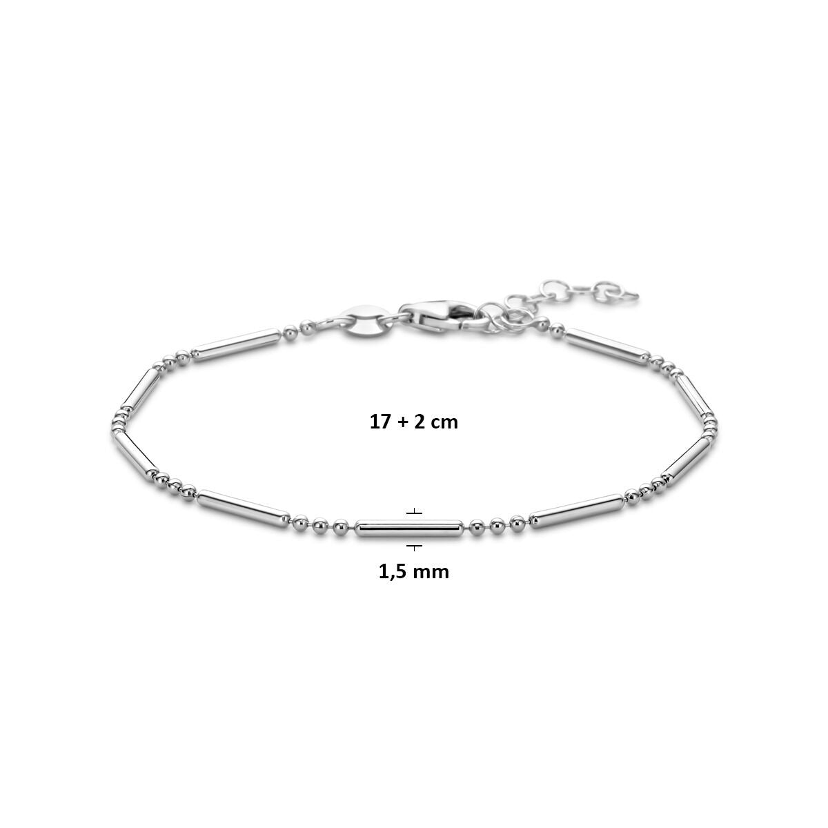 Rodowana srebrna damska bransoletka z zapięciem karabińczykowym 1,5 mm 17 + 2 cm
