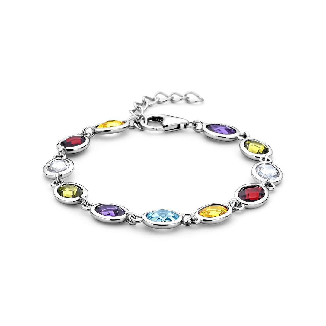 Zilveren armband met gekleurde zirkonia – gerhodineerd 925 zilver