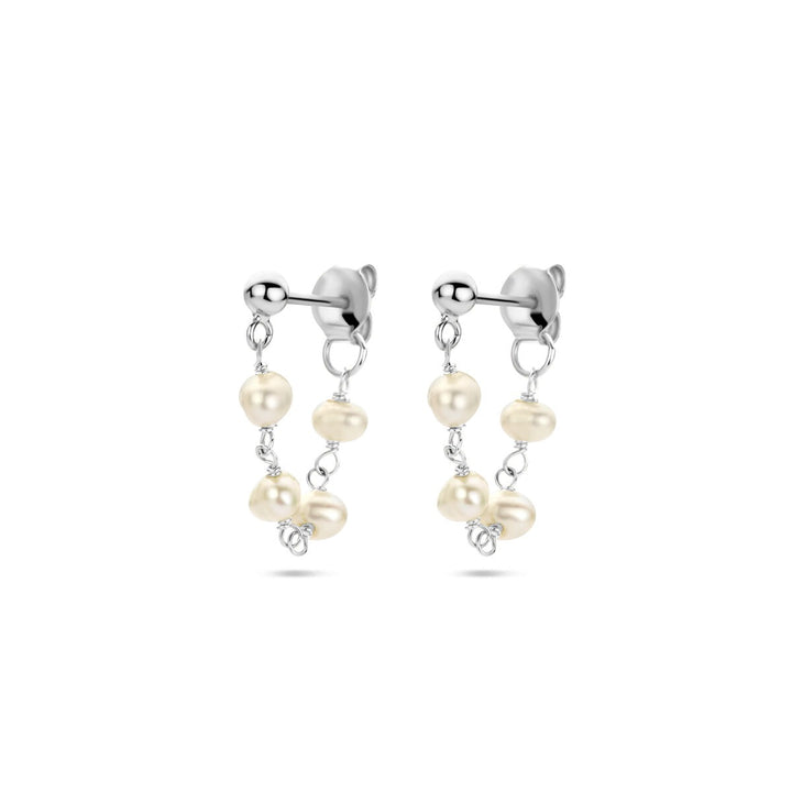Zilveren dames oorhangers met parel – gerhodineerd 18 mm